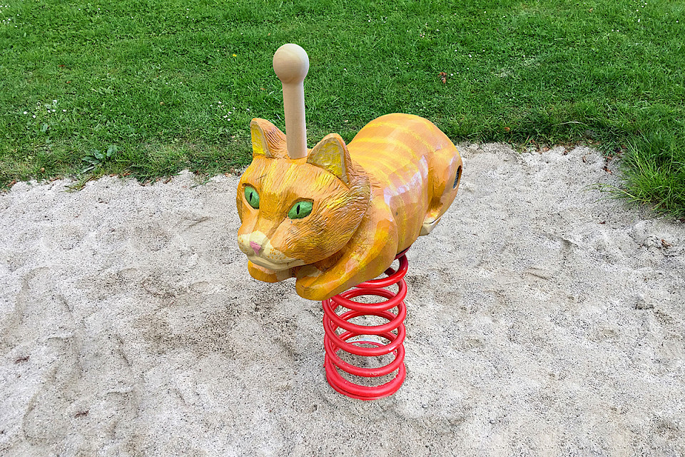 Cat Spring Rider Spring rocker cat made of robinia wood by Ziegler Playgrounds from A to Z
